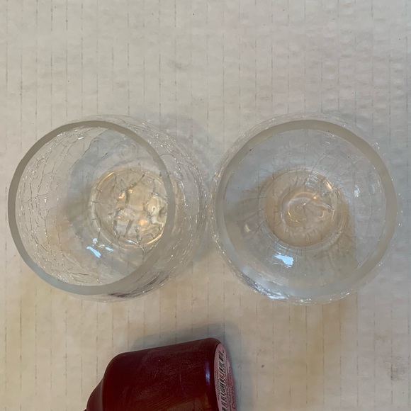 Crackle Glass Clear Candle Holders, set of two with Candles. - Picture 5 of 7